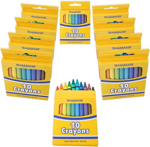 Trail Maker 100 Pack Crayons Bulk for Kids ، Classroom - Wholesale Wholk Wax Coloring Crayons Party Party Party Party Bulk ، 10 لكل مجموعة فن الصندوق in Saudi Arabia
