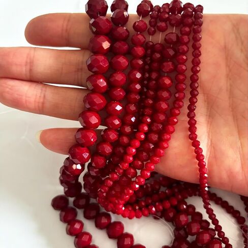 780pcs Briolette Crystal Glass حبات لصنع المجوهرات ، 3-10 ملم حبات كريستالية حمراء من 3 إلى 10 ملم للأساور ، روندل زجاجية بالتجميد لحرف نبيذ سحر الرياح in Kuwait