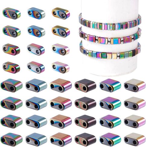 Pandahall 480Pcs Hematite Stone Tila Rainbow Hematite Flat Rectangle Spacer Loose Beads 2 Sizes for Multi-Strand Bracelet Necklace Earrings in Saudi Arabia