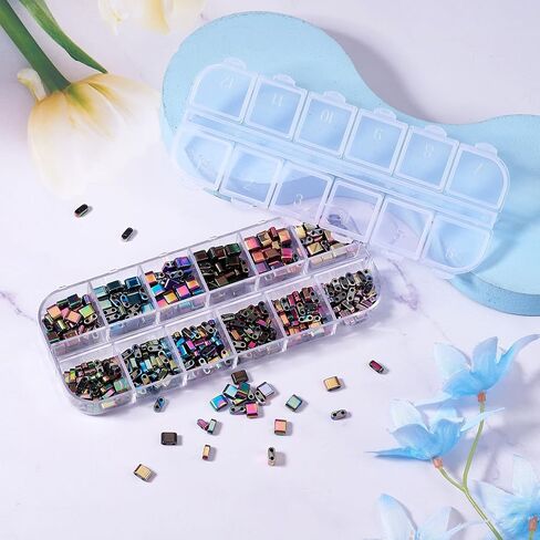 Pandahall 480Pcs Hematite Stone Tila Rainbow Hematite Flat Rectangle Spacer Loose Beads 2 Sizes for Multi-Strand Bracelet Necklace Earrings in Saudi Arabia