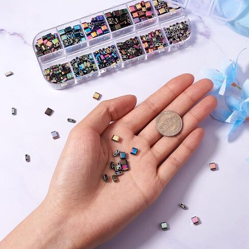 Pandahall 480Pcs Hematite Stone Tila Rainbow Hematite Flat Rectangle Spacer Loose Beads 2 Sizes for Multi-Strand Bracelet Necklace Earrings in Saudi Arabia