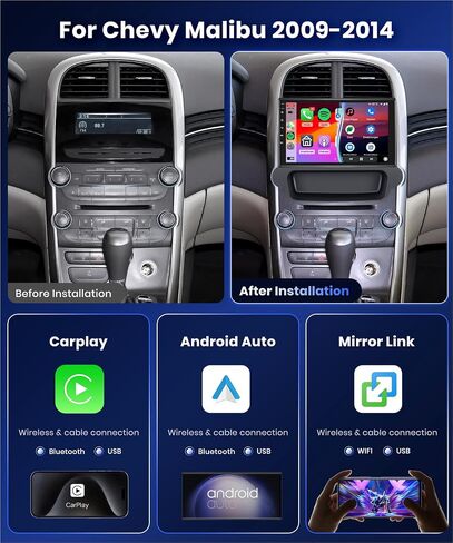 【2G+64G】 for Chevy Malibu 2009 2010 2011 2012 2013 2014 Car Stereo Radio with 9" HD IPS Touch Screen/CarPlay/Android Auto/MirrorLink/BT/HiFi/16EQ/GPS/WiFi/4G/AHD Rear Camera in Saudi Arabia