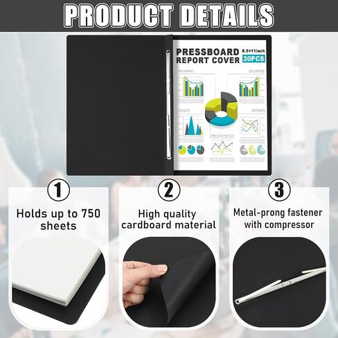 30 PCS 8.5 '' X 11 '' COVERBoard Covers ، 3 '' السعة السعة المعدنية الشق مع الضاغط ، وحجم الحروف ، ومجلد تقرير العرض لربط التقارير ، ومستندات المقترحات (الأزرق) بدقة (الأزرق) in Kuwait