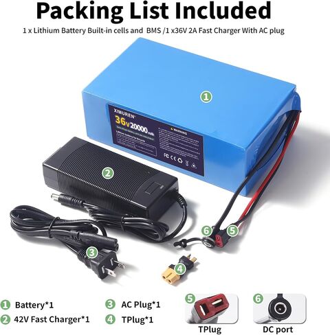 36V Battery 20Ah Ebike Battery 36V Lithium Battery 20Ah Electric with 2A Charger, T-Plug to XT60 Connector and 40A BMS for 250-1000W Electric Bicycles Motor and Scooter in Saudi Arabia