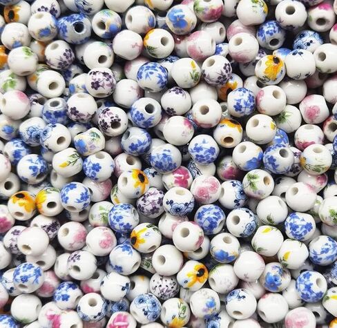 8mm 210 Porcelain Beads - Bracelets, Necklace, Decoration - Flowers Glaze Pattern in Kuwait