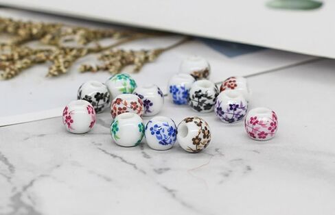 8mm 210 Porcelain Beads - Bracelets, Necklace, Decoration - Flowers Glaze Pattern in Kuwait