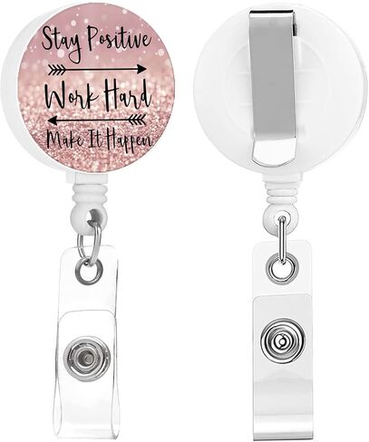 Inspirational Quote Pink Retractable Badge Reel with Clip for ID Card Holders - Decorative and Cute Nurse Badge Holder with Name - Pack of 2 for Teachers Men Women Students in Saudi Arabia