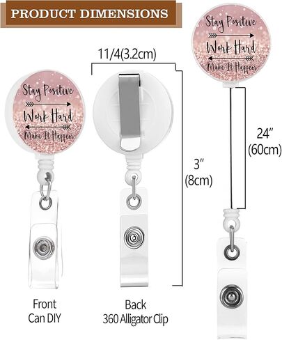 Inspirational Quote Pink Retractable Badge Reel with Clip for ID Card Holders - Decorative and Cute Nurse Badge Holder with Name - Pack of 2 for Teachers Men Women Students in Saudi Arabia