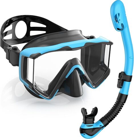 مجموعة Greatever Snorkel Set Pano 3 Window قناع الغطس للبالغين، رؤية بانورامية واسعة، قناع غوص مضاد للضباب، نظارات غطس مضادة للتسرب، غطس علوي جاف، معدات الغطس الاحترافية للبالغين in Kuwait