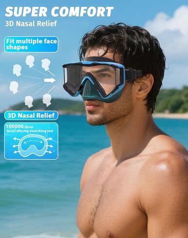 مجموعة Greatever Snorkel Set Pano 3 Window قناع الغطس للبالغين، رؤية بانورامية واسعة، قناع غوص مضاد للضباب، نظارات غطس مضادة للتسرب، غطس علوي جاف، معدات الغطس الاحترافية للبالغين in Kuwait