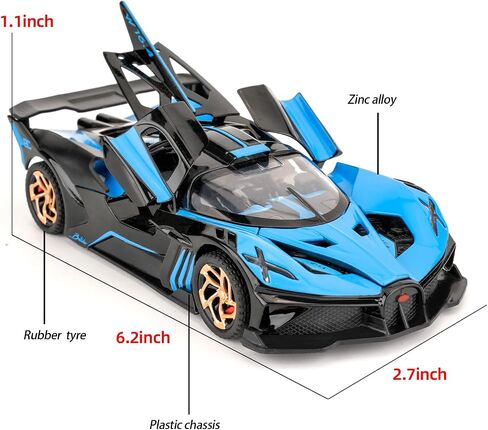 BDTCTK 1/32 BUGATTI BOGATTI BOLIDE SPORTS MODEL CAR ، سبيكة الزنك ، تسحب سيارة مع صوت وضوء للأطفال هدية بوي بوي (الأزرق) in Kuwait