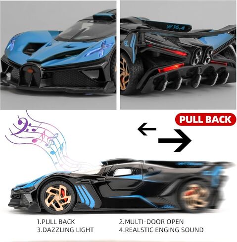 BDTCTK 1/32 BUGATTI BOGATTI BOLIDE SPORTS MODEL CAR ، سبيكة الزنك ، تسحب سيارة مع صوت وضوء للأطفال هدية بوي بوي (الأزرق) in Kuwait