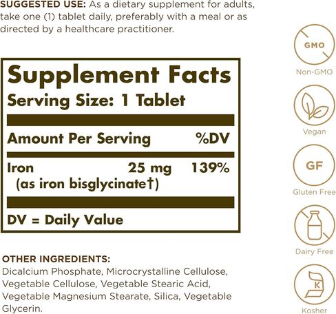 Solgar Chelated Iron، 100 قرص - حديد عالي الامتصاص - لطيف على معدتك - دعم القلب والأوعية الدموية - نباتي، خالي من الغلوتين، خالي من منتجات الألبان، كوشير - 100 حصة in Kuwait