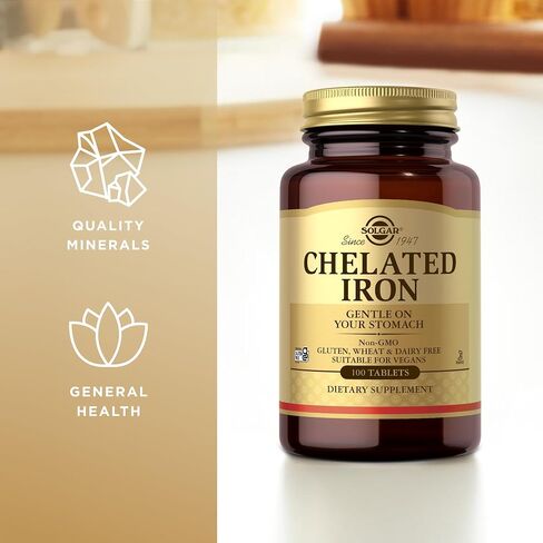 Solgar Chelated Iron, 100 Tablets - Highly Absorbable Iron - Gentle on Your Stomach - Cardiovascular Support - Vegan, Gluten Free, Dairy Free, Kosher - 100 Servings in Saudi Arabia