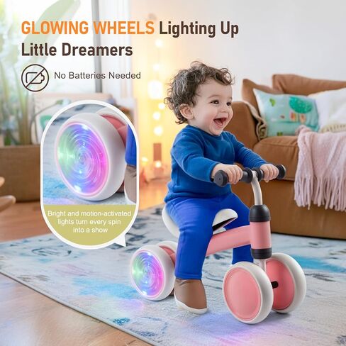 Colorful Lighting Baby Balance Bike, 1st Birthday Girl Gifts with 4 Silent Wheels & Soft Seat, Balance Bike 1 Year Old No Pedal, 12-24 Months Toddler Ride-on Toys, Baby Walker for Girls Boys, Pink in Saudi Arabia