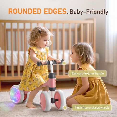 Colorful Lighting Baby Balance Bike, 1st Birthday Girl Gifts with 4 Silent Wheels & Soft Seat, Balance Bike 1 Year Old No Pedal, 12-24 Months Toddler Ride-on Toys, Baby Walker for Girls Boys, Pink in Saudi Arabia