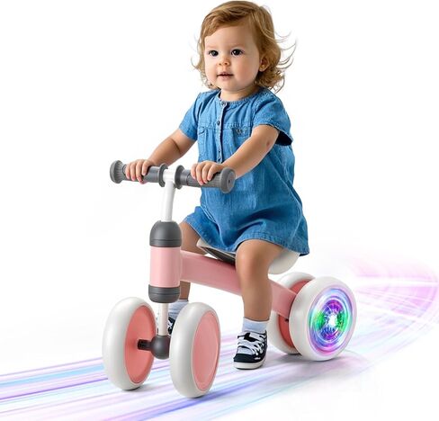 Colorful Lighting Baby Balance Bike, 1st Birthday Girl Gifts with 4 Silent Wheels & Soft Seat, Balance Bike 1 Year Old No Pedal, 12-24 Months Toddler Ride-on Toys, Baby Walker for Girls Boys, Pink in Saudi Arabia