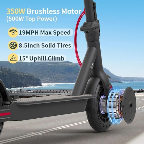 سكوتر كهربائي للبالغين ، 350W/MAX 500W محرك ، سرعة قصوى 19 ميلاً في الساعة ، 8.5 "إطارات الصلبة الدراجات البخارية السريعة ، كبوتر من الرياضة الطويلة الطويلة المدى للانتقال مع نظام الكبح المزدوج ، التحكم في التطبيق in Saudi Arabia