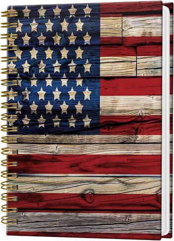 Spiral Notebook Journal for Women Men, A5 Hardcover Journal, 120 Pages Thick Paper, College Ruled Writing Notebook for School, Work & Office 8.3'' × 5.9''(Vintage Wood American Flag) in Kuwait