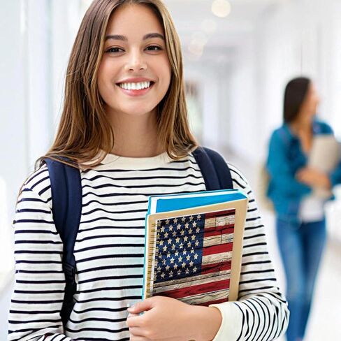 Spiral Notebook Journal for Women Men, A5 Hardcover Journal, 120 Pages Thick Paper, College Ruled Writing Notebook for School, Work & Office 8.3'' × 5.9''(Vintage Wood American Flag) in Kuwait