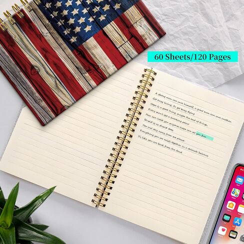 Spiral Notebook Journal for Women Men, A5 Hardcover Journal, 120 Pages Thick Paper, College Ruled Writing Notebook for School, Work & Office 8.3'' × 5.9''(Vintage Wood American Flag) in Kuwait