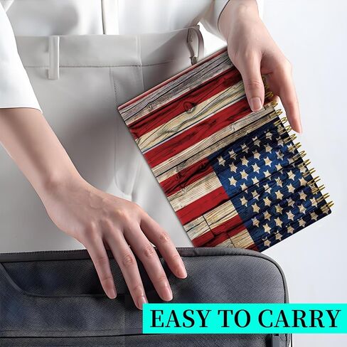 Spiral Notebook Journal for Women Men, A5 Hardcover Journal, 120 Pages Thick Paper, College Ruled Writing Notebook for School, Work & Office 8.3'' × 5.9''(Vintage Wood American Flag) in Kuwait