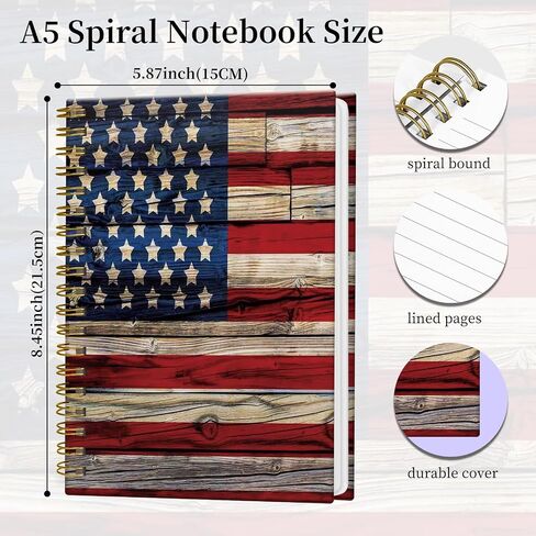 Spiral Notebook Journal for Women Men, A5 Hardcover Journal, 120 Pages Thick Paper, College Ruled Writing Notebook for School, Work & Office 8.3'' × 5.9''(Vintage Wood American Flag) in Kuwait