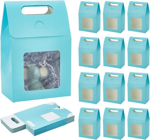 PH Pandahall 24pcs صندوق هدايا زرقاء مع مقبض جيد الصناديق الصناديق الجملون صناديق هدايا الحزب لصالح مربع الحلوى مع نافذة لعيد عيد ميلاد التعبئة والتغليف 3.8x2.3x5.9 بوصة in Saudi Arabia
