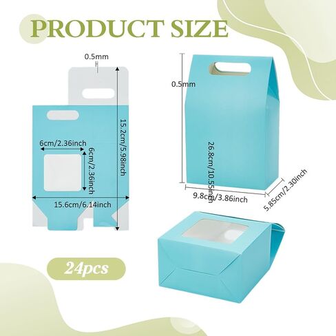 PH Pandahall 24pcs صندوق هدايا زرقاء مع مقبض جيد الصناديق الصناديق الجملون صناديق هدايا الحزب لصالح مربع الحلوى مع نافذة لعيد عيد ميلاد التعبئة والتغليف 3.8x2.3x5.9 بوصة in Saudi Arabia