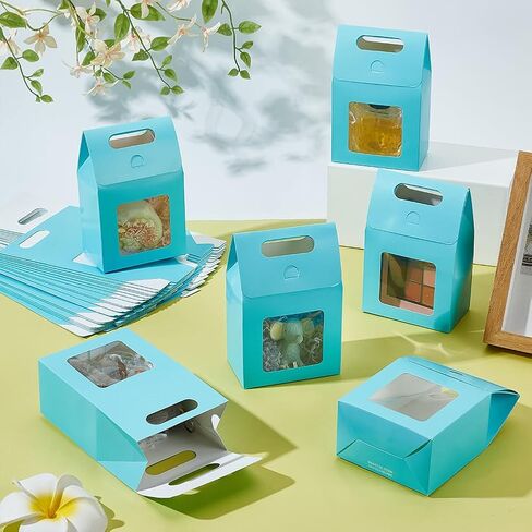 PH Pandahall 24pcs صندوق هدايا زرقاء مع مقبض جيد الصناديق الصناديق الجملون صناديق هدايا الحزب لصالح مربع الحلوى مع نافذة لعيد عيد ميلاد التعبئة والتغليف 3.8x2.3x5.9 بوصة in Saudi Arabia