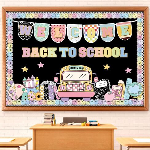 Welcome Back to School Bulletin Board Set First Day of School Classroom Decorations Welcome Banner Cutouts Bulletin Board Border Set for Classroom Chalkboard Wall Decor(Composition Notebook) in Saudi Arabia
