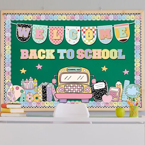 Welcome Back to School Bulletin Board Set First Day of School Classroom Decorations Welcome Banner Cutouts Bulletin Board Border Set for Classroom Chalkboard Wall Decor(Composition Notebook) in Saudi Arabia