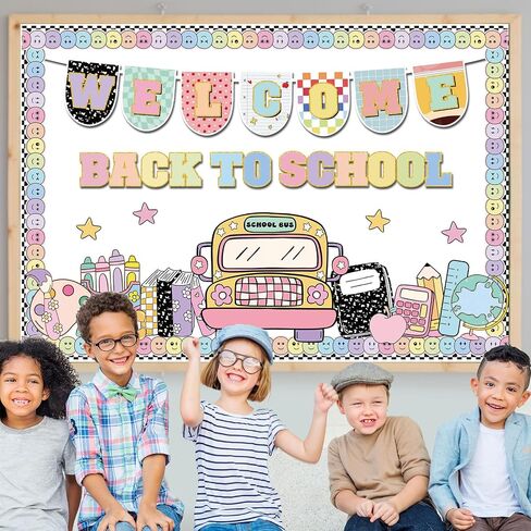 Welcome Back to School Bulletin Board Set First Day of School Classroom Decorations Welcome Banner Cutouts Bulletin Board Border Set for Classroom Chalkboard Wall Decor(Composition Notebook) in Saudi Arabia