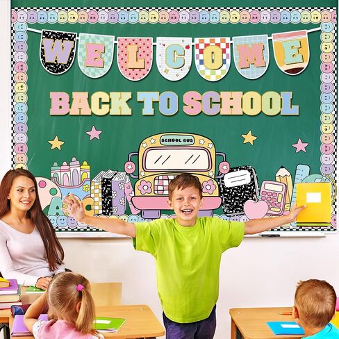 Welcome Back to School Bulletin Board Set First Day of School Classroom Decorations Welcome Banner Cutouts Bulletin Board Border Set for Classroom Chalkboard Wall Decor(Composition Notebook) in Saudi Arabia