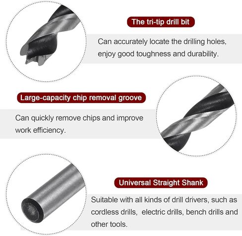 5pcs Brad Point Drill Bits 6mm (1/4") Dia Straight Round Shank Metric Brad Point Spiral Twist Drill Bits for Softwood Hardwood Plywood Plastic Rubber, Silver Tone in Saudi Arabia