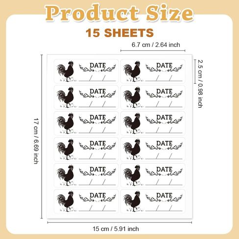 180 Pcs Quail Farm Fresh Eggs Sticker, 1x2.64 Inch(2.5x6.7cm) Unwashed Egg Carton Labels PET Adhesive Egg Packaging Stickers for Box Container Carton Farm Supplies in Saudi Arabia