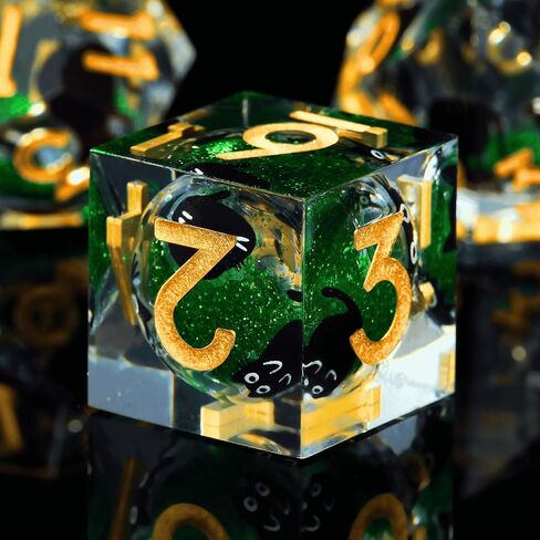 سائل Core Cat dnd dice set 7pcs مع مربع- حادة حادة لطيفة الراتنجات طراز الراتنجات الزنزانة و Dragons Dice for D&D ، ألعاب لعب الأدوار ، RPG ، MTG ، ألعاب الطاولة D20 D12 D10 D8 D6 D6 (Cathead-Purple) in Kuwait