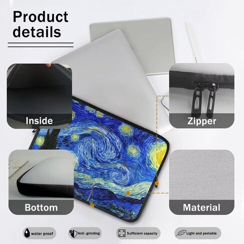 Van Gogh Starry Night Laptop Sleeve for Women, Computer Bag Tablet Carrying Case Cover Briefcase Fits Up to 17 Inch Tablet/Notebook, Portable Zipper Laptop Bag for Travel/Business/School in Saudi Arabia