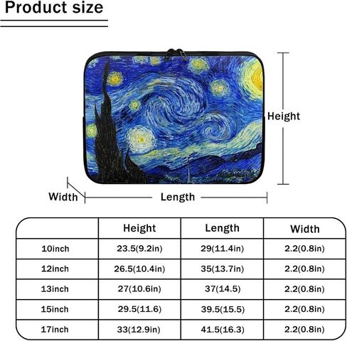 Van Gogh Starry Night Laptop Sleeve for Women, Computer Bag Tablet Carrying Case Cover Briefcase Fits Up to 17 Inch Tablet/Notebook, Portable Zipper Laptop Bag for Travel/Business/School in Saudi Arabia