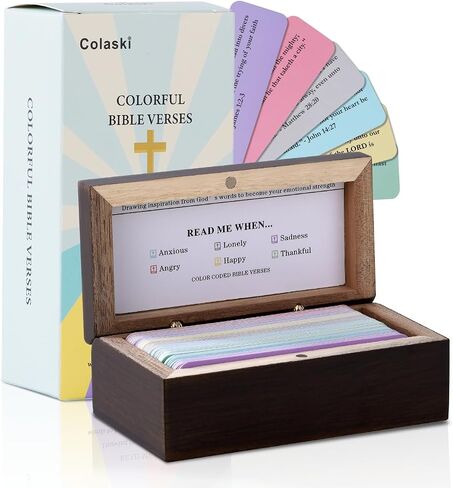 Bible Verse Jar, Read Me When Bible Verses Hope Jar for Emotions and Feelings, 90 KJV-Bible Cards with Wooden Scripture Prayer Box, Bible Study Church Christian Gifts for Women Men in Saudi Arabia