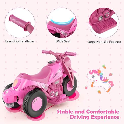 Honey Joy Pink Ride على دراجة نارية ، دراجة نارية صغار 6 فولت مع صانع الفقاعة ، ضوء LED ، الموسيقى ، دواسة القدم ، دراجة نارية كهربائية تعمل بالبطارية للأمام/الخلف ، من أجل الأطفال ، هدية للبنات الأولاد in Kuwait