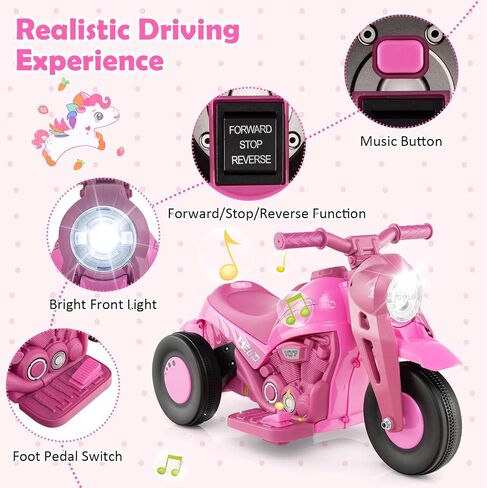 Honey Joy Pink Ride على دراجة نارية ، دراجة نارية صغار 6 فولت مع صانع الفقاعة ، ضوء LED ، الموسيقى ، دواسة القدم ، دراجة نارية كهربائية تعمل بالبطارية للأمام/الخلف ، من أجل الأطفال ، هدية للبنات الأولاد in Kuwait
