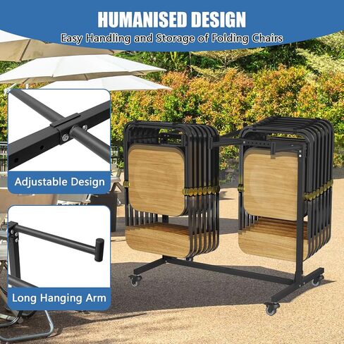 Folding Chair Rack, Folding Chair Storage for 25 Chairs, 380 lbs W Eight Capacity, Heavy Duty Metal Chair Rack, Black Chair Dolly with Lockable Wheels in Kuwait