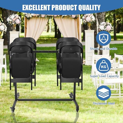 Folding Chair Rack, Folding Chair Storage for 25 Chairs, 380 lbs W Eight Capacity, Heavy Duty Metal Chair Rack, Black Chair Dolly with Lockable Wheels in Kuwait