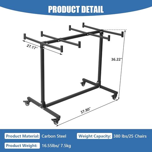 Folding Chair Rack, Folding Chair Storage for 25 Chairs, 380 lbs W Eight Capacity, Heavy Duty Metal Chair Rack, Black Chair Dolly with Lockable Wheels in Kuwait