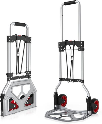 Auto Dynasty Folding Hand Truck, 220LBS Capacity Steel Dolly Cart with Wheels, Collapsible Luggage Cart Portable Trolley with Telescoping Handle for Moving Travel Airport Office Use, Black in Kuwait