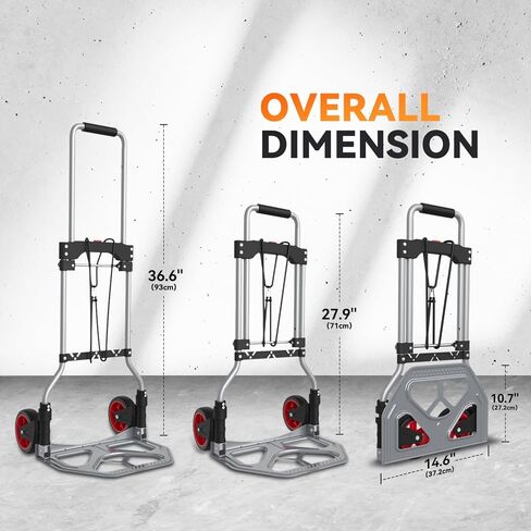 Auto Dynasty Folding Hand Truck, 220LBS Capacity Steel Dolly Cart with Wheels, Collapsible Luggage Cart Portable Trolley with Telescoping Handle for Moving Travel Airport Office Use, Black in Kuwait