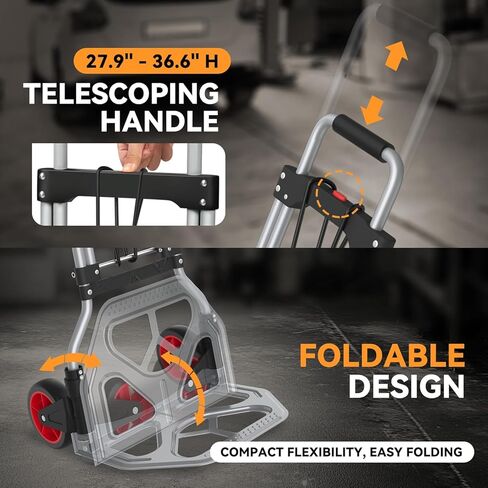 Auto Dynasty Folding Hand Truck, 220LBS Capacity Steel Dolly Cart with Wheels, Collapsible Luggage Cart Portable Trolley with Telescoping Handle for Moving Travel Airport Office Use, Black in Kuwait