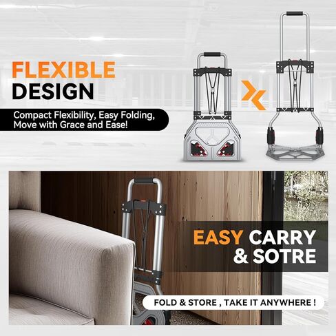 Auto Dynasty Folding Hand Truck, 220LBS Capacity Steel Dolly Cart with Wheels, Collapsible Luggage Cart Portable Trolley with Telescoping Handle for Moving Travel Airport Office Use, Black in Kuwait