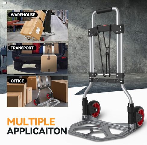 Auto Dynasty Folding Hand Truck, 220LBS Capacity Steel Dolly Cart with Wheels, Collapsible Luggage Cart Portable Trolley with Telescoping Handle for Moving Travel Airport Office Use, Black in Kuwait